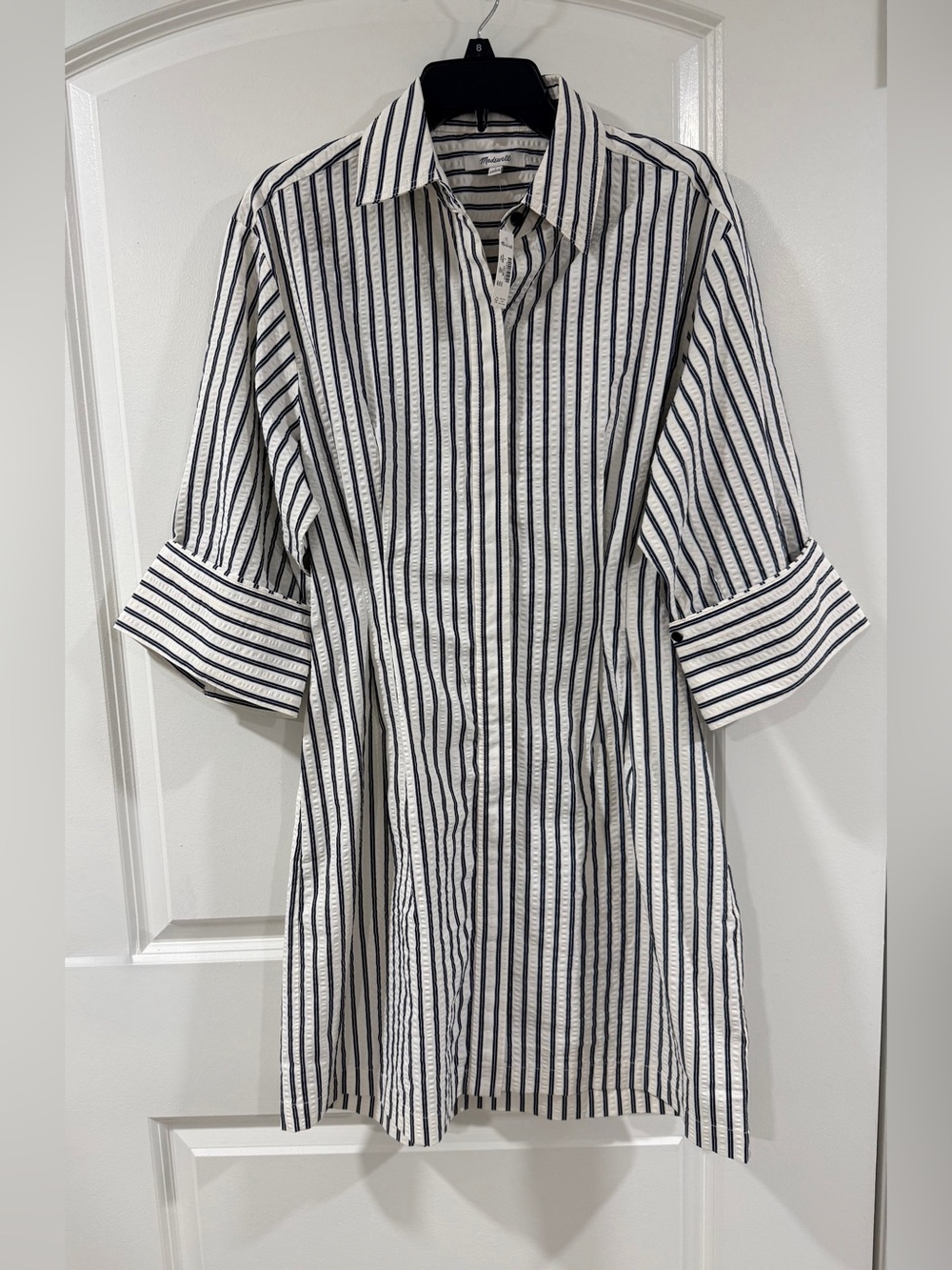 Madewell Grey Variegated Stripe Seersucker Mini Shirtdress Size 4 NWT - Picture 4 of 10